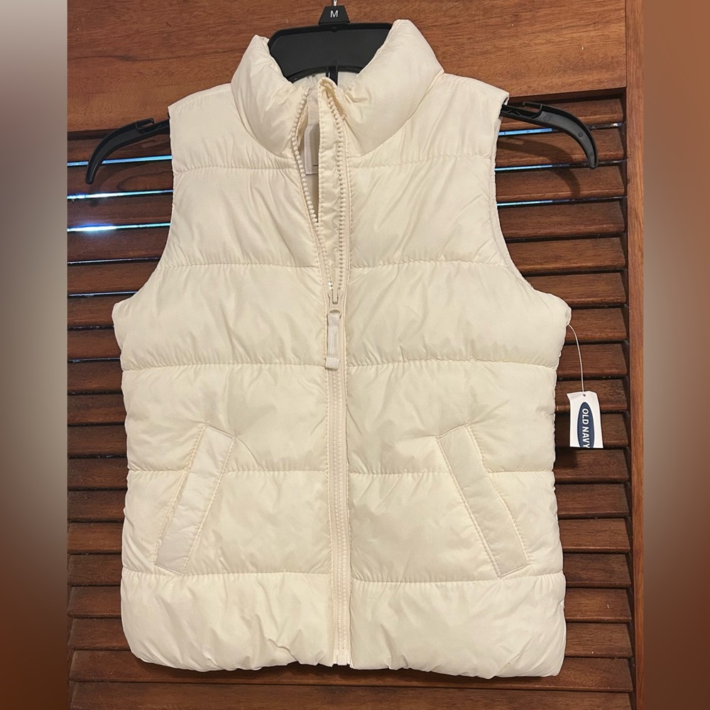 NWT OLD NAVY Cream Girls Winter Fleece Lined Puffy Vest Size S